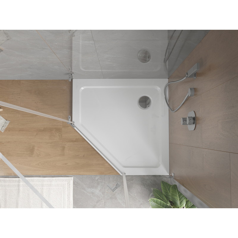 Mexen Flat петоъгълен душов поддон slim 100 x 100 см, бял, сифон хром - 41P101010