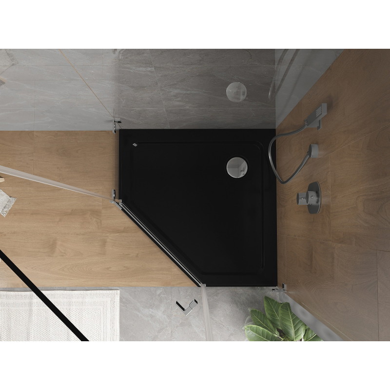 Mexen Flat петстенна тънка душ кабина 90 x 90 см, черна, сифон хром - 41P709090