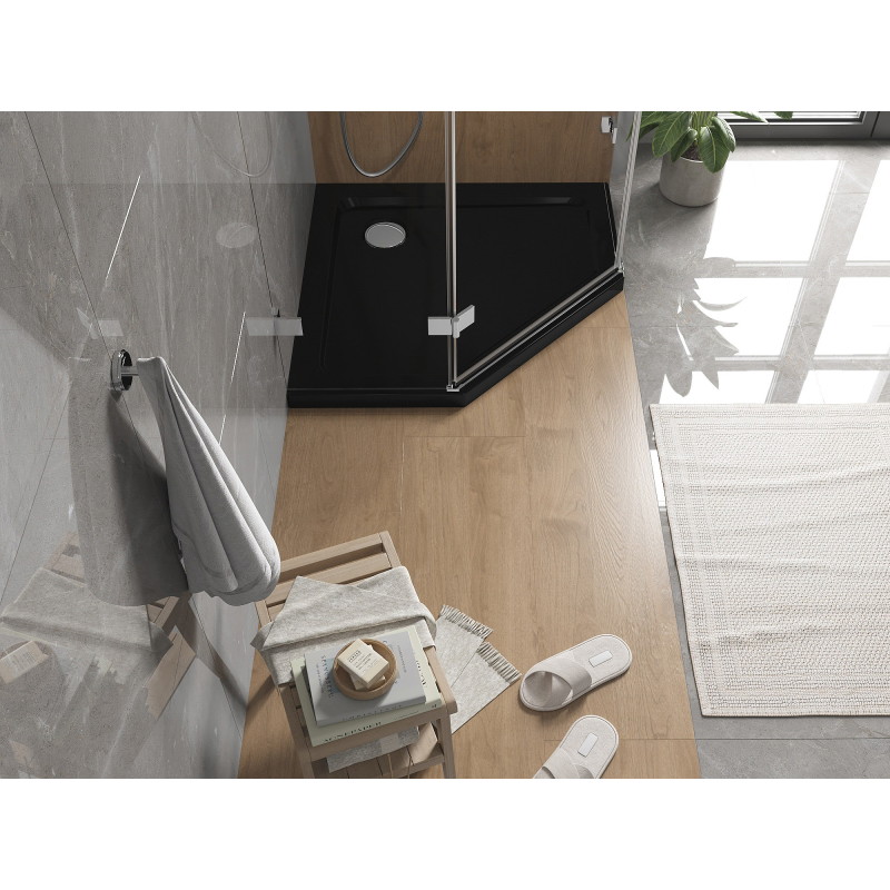 Mexen Flat петстенна тънка душ кабина 90 x 90 см, черна, сифон хром - 41P709090