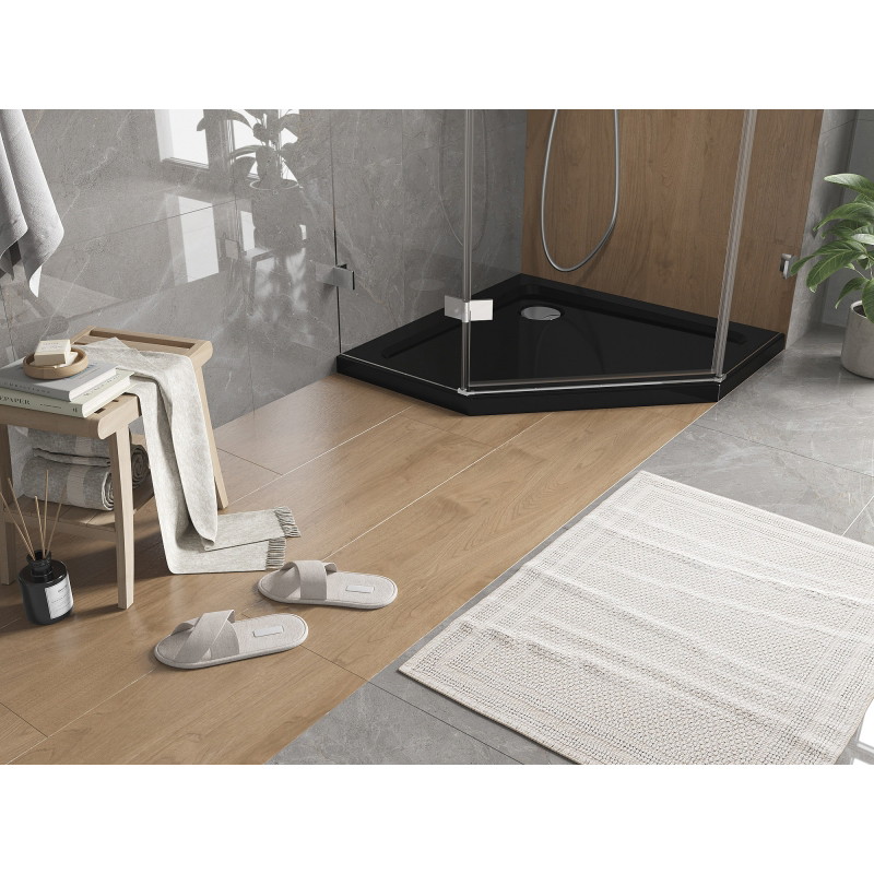 Mexen Flat петстенен тънък душ корито 100 x 100 см, черен, хром сифон - 41P701010