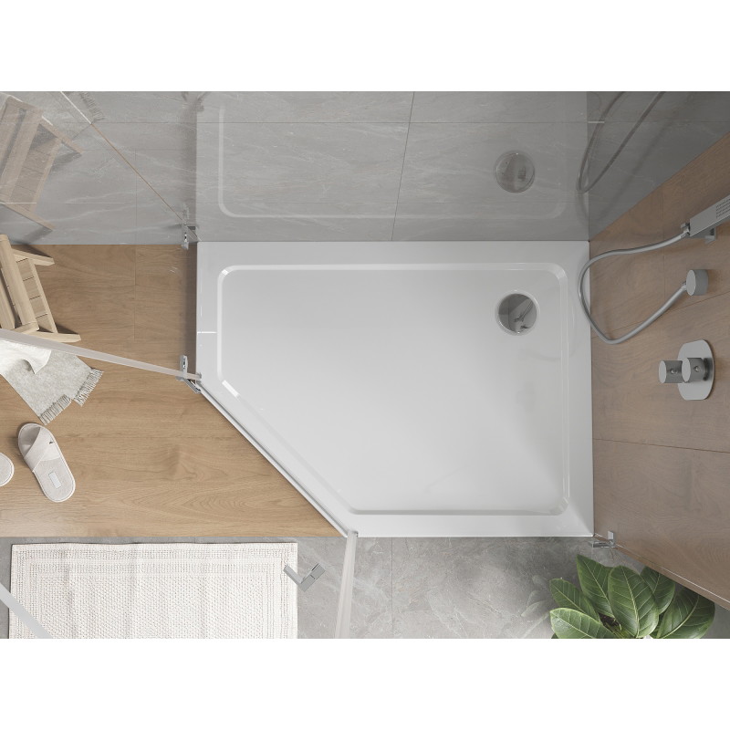 Mexen Flat петостенен тънък душов поддушник десен 90 x 80 см, бял, сифон хром