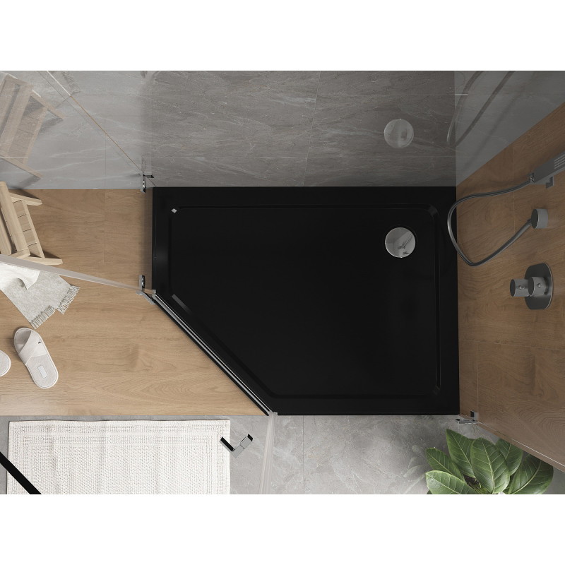 Mexen Flat петостенен тънък душов коритен панел десен 90 x 80 см, черен,