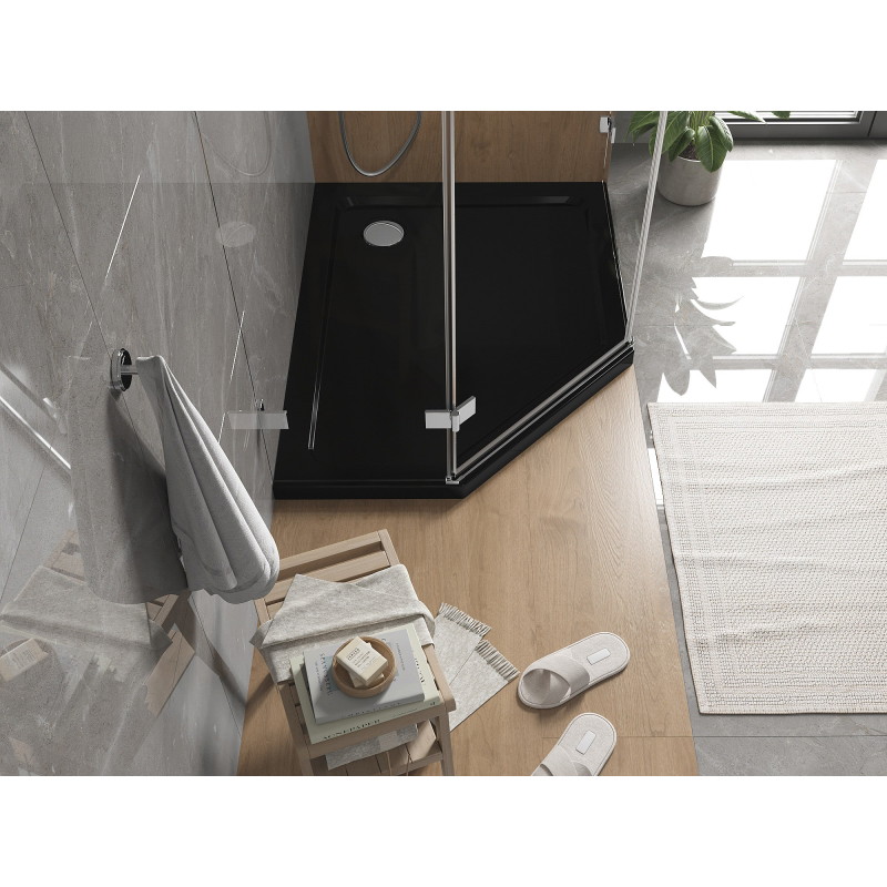 Mexen Flat петостенен тънък душов поднос десен 100 x 80 см, черен, сифон хром