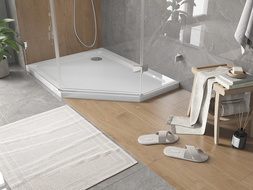Mexen Flat петостенен плит за душ тип slim - ляв 90 x 80 см, бял, с хром сифон
