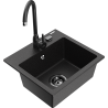 Mexen Milo гранитна кухненска мивка с 1 отделение и кухненски смесител Telma, черен/сребрист - 6505-73-670200-70-B