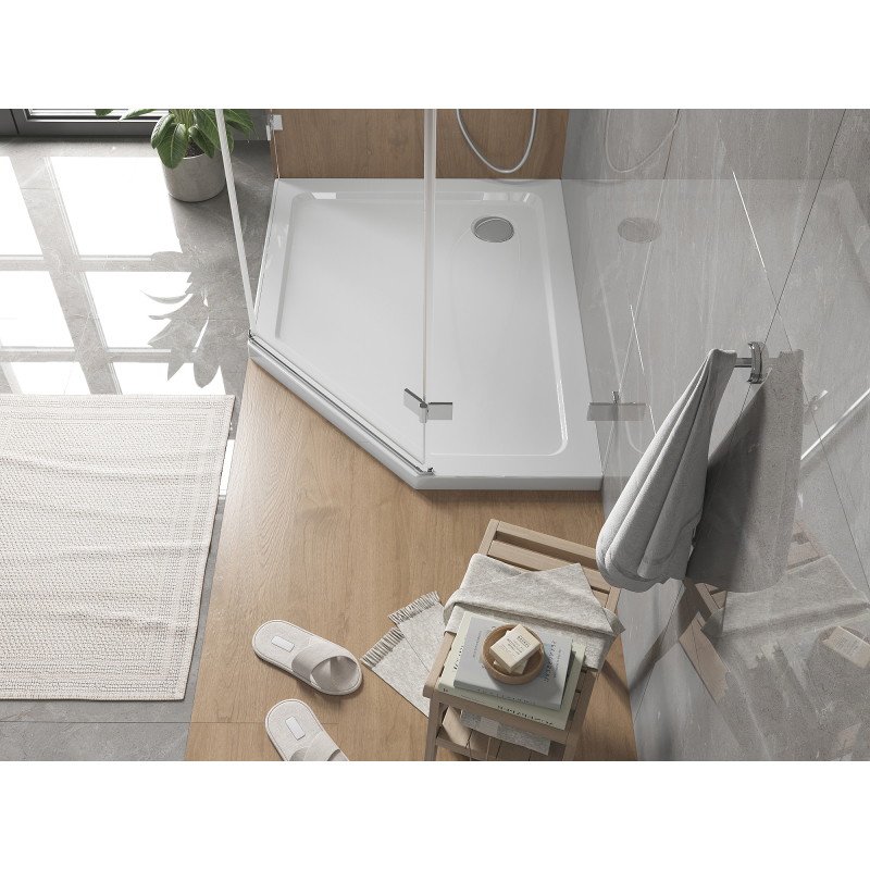 Mexen Flat петостенен тънък поддушник ляв 100 x 90 см, бял, сифонов хром - 41P109010L
