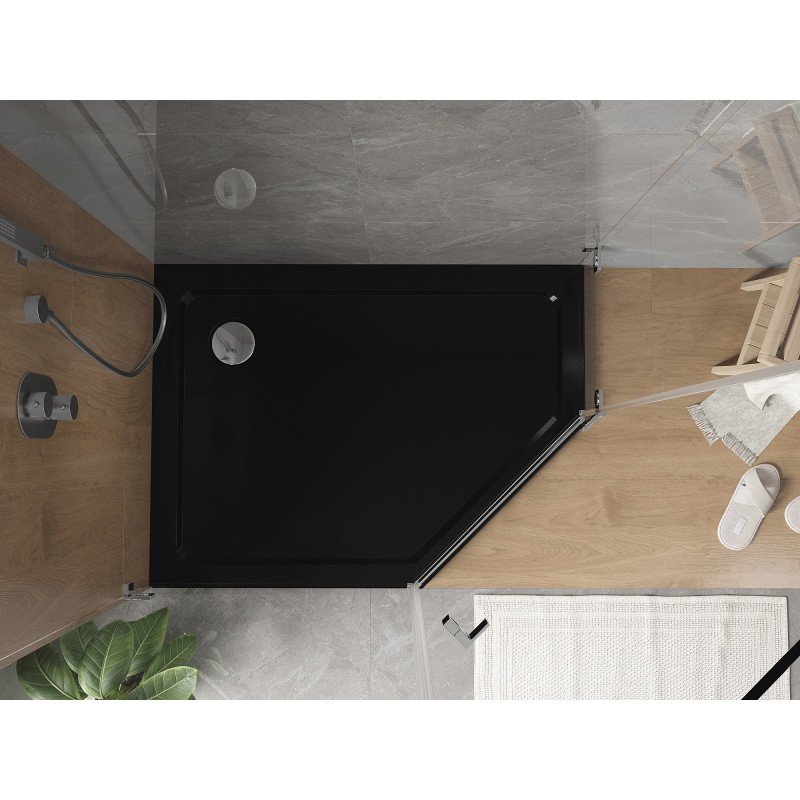 Mexen Flat петоъгълно тънко ляво duş основа 100 x 80 cm, черно, сифон хром - 41P708010L