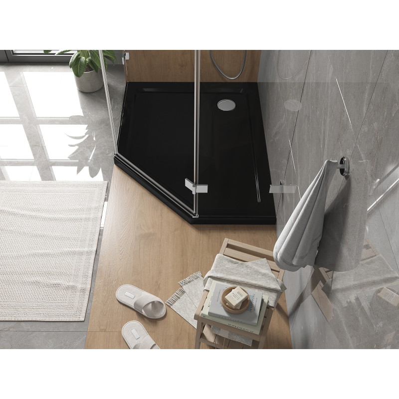 Mexen Flat петоъгълно тънко ляво duş основа 100 x 80 cm, черно, сифон хром - 41P708010L