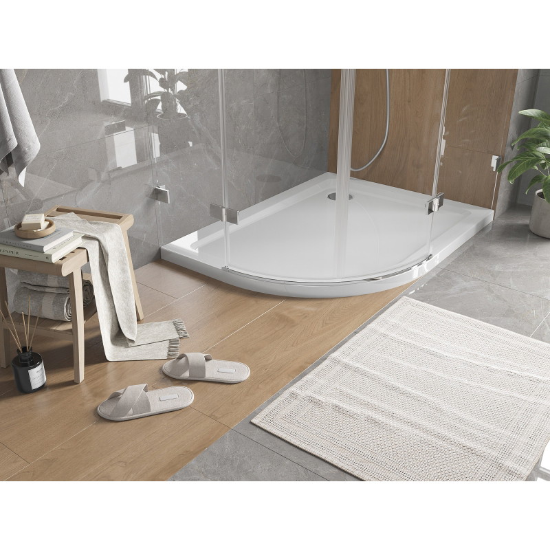 Mexen Flat полукръгълен плосък душ корито, десен, 120 x 80 см, бял, сифон хром