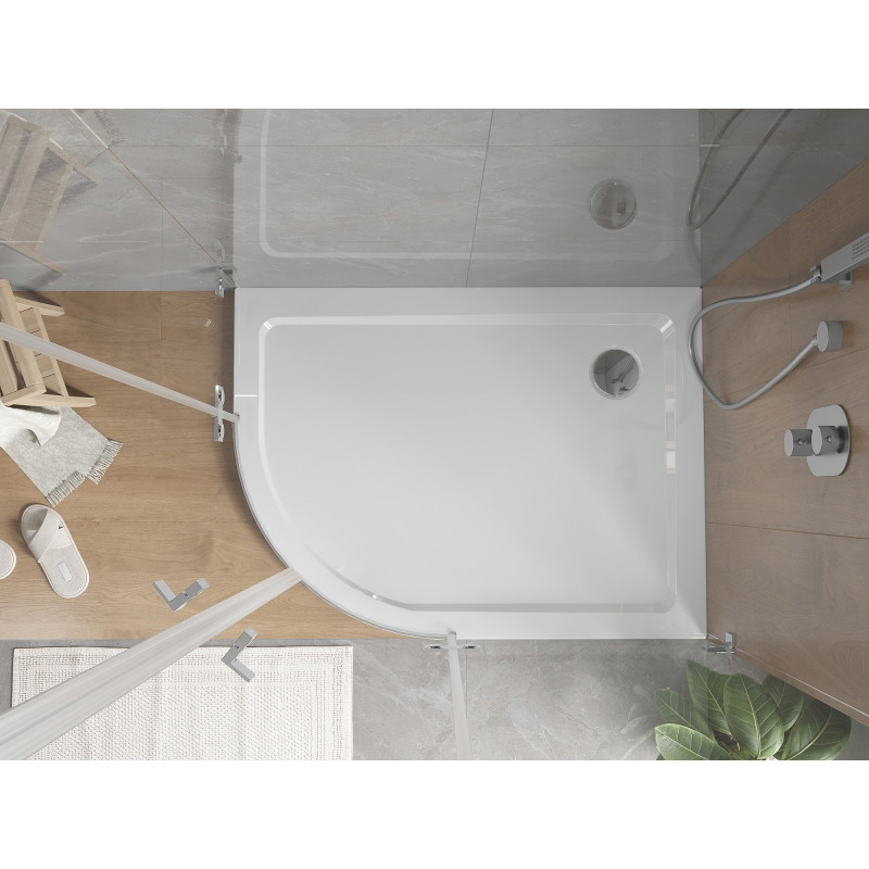 Mexen Flat полукръгълен плосък душ корито, десен, 120 x 80 см, бял, сифон хром