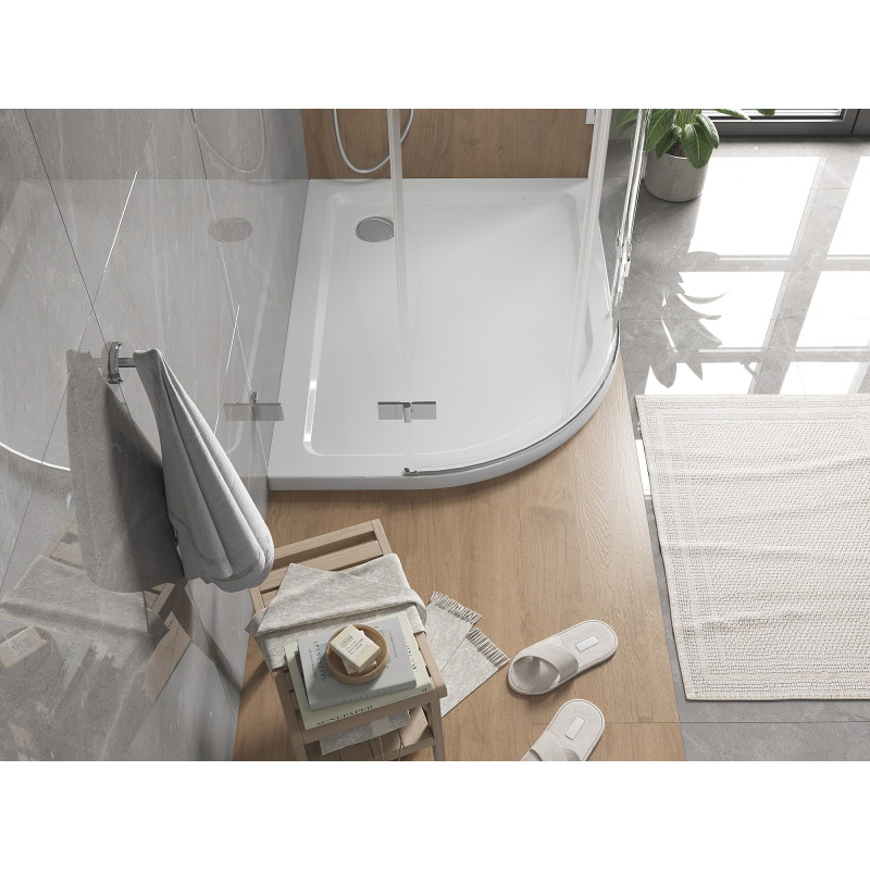 Mexen Flat полукръгълен плосък душ корито, десен, 120 x 80 см, бял, сифон хром