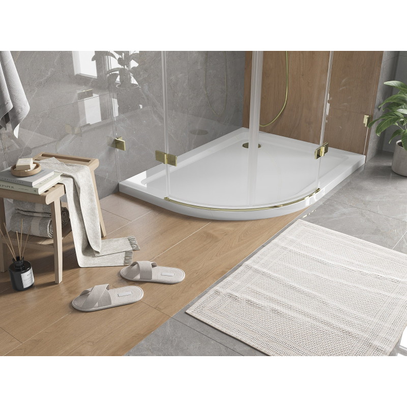 Mexen Flat полукръгъл душов поддънник slim десен 90 x 80 cm, бял, сифон златен