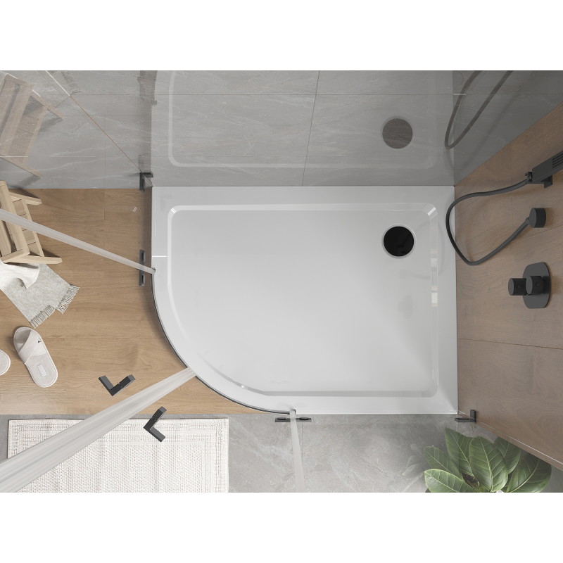 Mexen Flat полукръгъл душов корито slim десен 120 x 80 см, бял, сифон черен