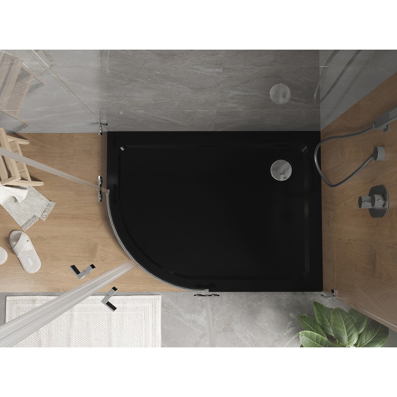 Mexen Flat полукръгъл душ-трей Slim десен 120 x 80 cm, черен, сифон хром - 41708012P