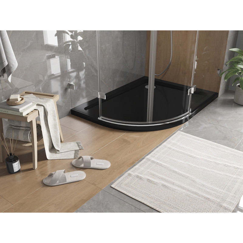 Mexen Flat полукръгъл душ-трей Slim десен 120 x 80 cm, черен, сифон хром - 41708012P