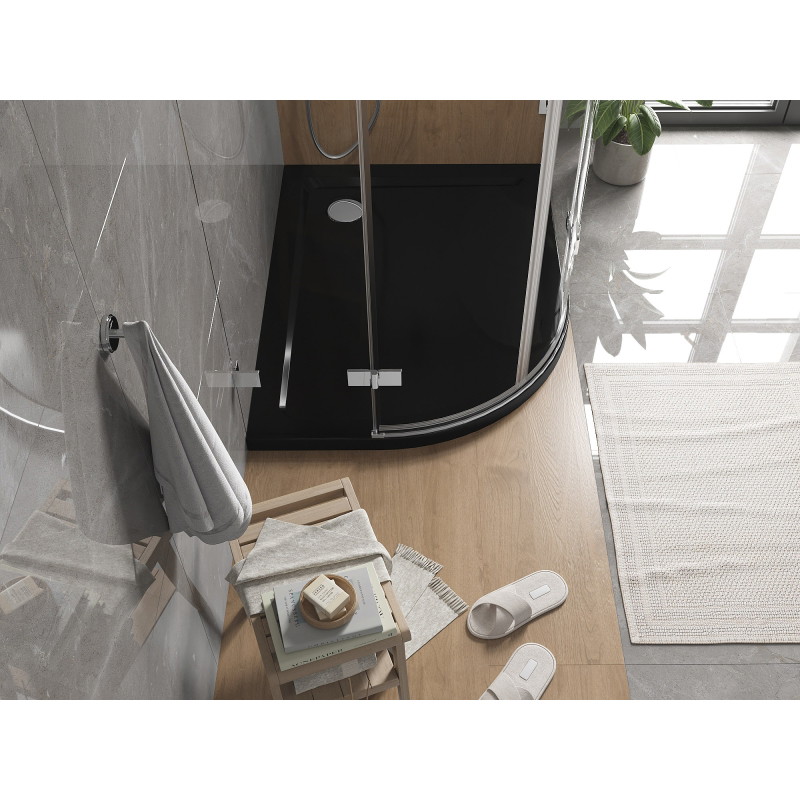 Mexen Flat полукръгла тънка дясна душ кабина 120 x 90 см, черна, сифон хром