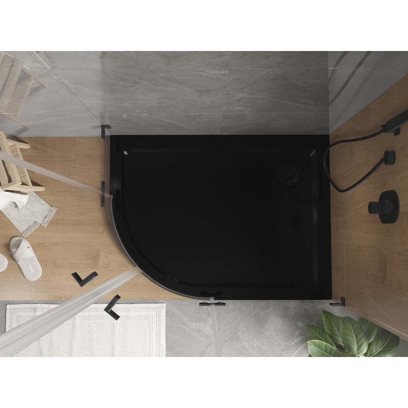 Mexen Flat полукръгла тънка душ корито дясно 90 x 80 см, черно, сифон черен