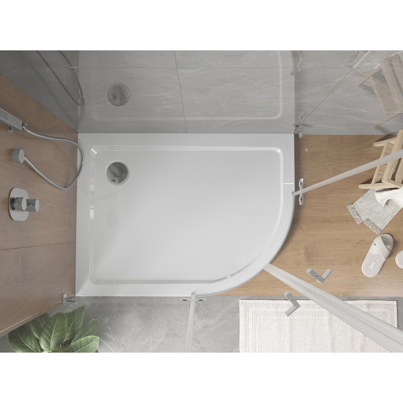 Mexen Flat полукръгла тънка лява душ кабина 90 x 80 см, бяла, сифон хром - 41108090L