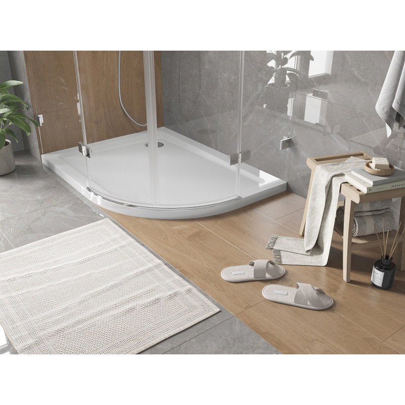 Mexen Flat полукръгъл плосък ляв 120 x 80 см, бял, сифон хром - 41108012L
