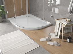 Mexen Flat полукръгъл поддушов плот slim ляв 120 x 80 см, бял, сифон хром - 41108012L