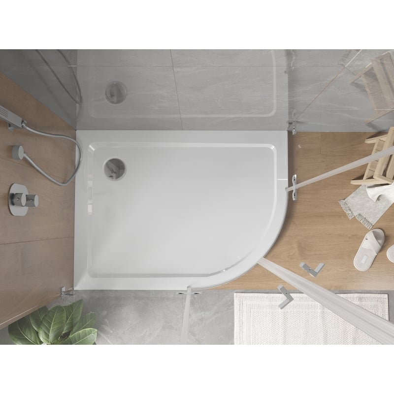 Mexen Flat полукръгъл плосък ляв душ-корито 100 x 90 см, бяло, сифон хром - 41109010L