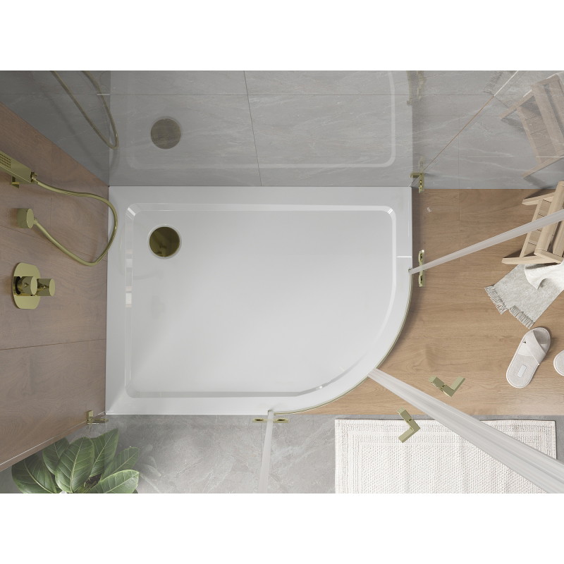 Mexen Flat полукръгъл плосък ляв 120 x 80 см, бял, сифон златен - 41108012L-G