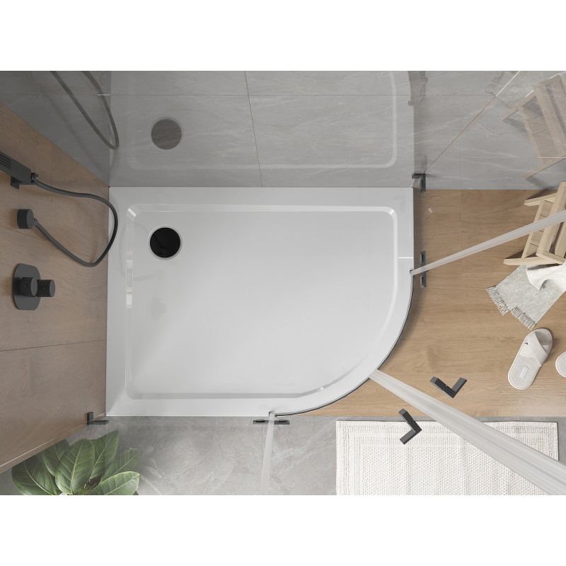 Mexen Flat полукръгъл плосък ляв 120 х 80 см, бял, сифон черен - 41108012L-B