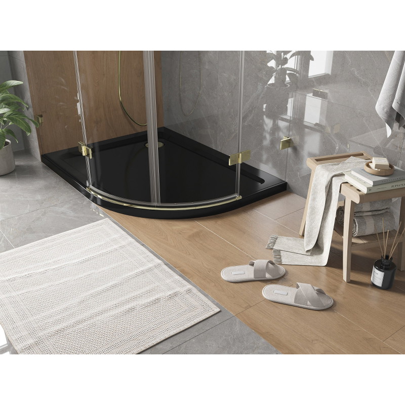 Mexen Flat полукръгъл душов поддушник slim ляв 100 x 80 см, черен, сифон златен