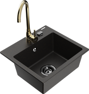 Mexen Milo мивка от гранит с 1 отделение и кухненски смесител Telma, черен/златен - 6505-75-670200-50-B