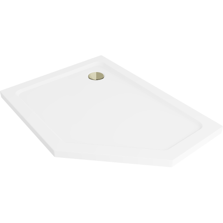 Mexen Flat петостенен душов поддушник slim ляв 90 x 80 cm, бял, сифон златен