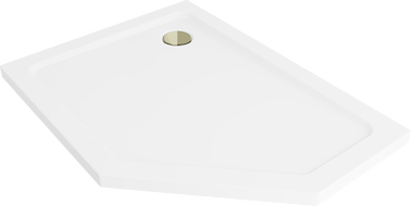 Mexen Flat петостенен душов поддушник slim ляв 90 x 80 cm, бял, сифон златен