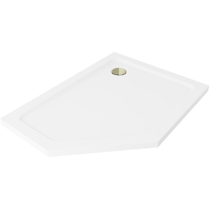 Mexen Flat петстенен душов поддушник slim десен 90 x 80 cm, бял, сифон златен
