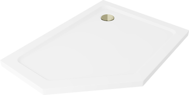 Mexen Flat петстенен душов поддушник slim десен 90 x 80 cm, бял, сифон златен