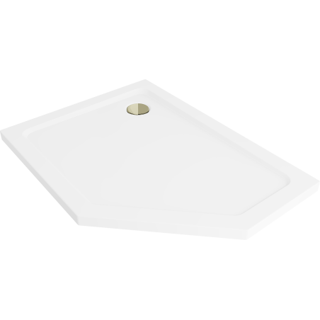 Mexen Flat петостенен тънък ляв душ подложка 100 x 80 cm, бял, сифон златен