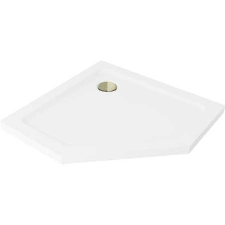 Mexen Flat петоъгълна душ кабина slim 90 x 90 см, бял, златист сифон - 41P109090-G
