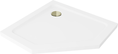 Mexen Flat петоъгълна душ кабина slim 90 x 90 см, бял, златист сифон - 41P109090-G