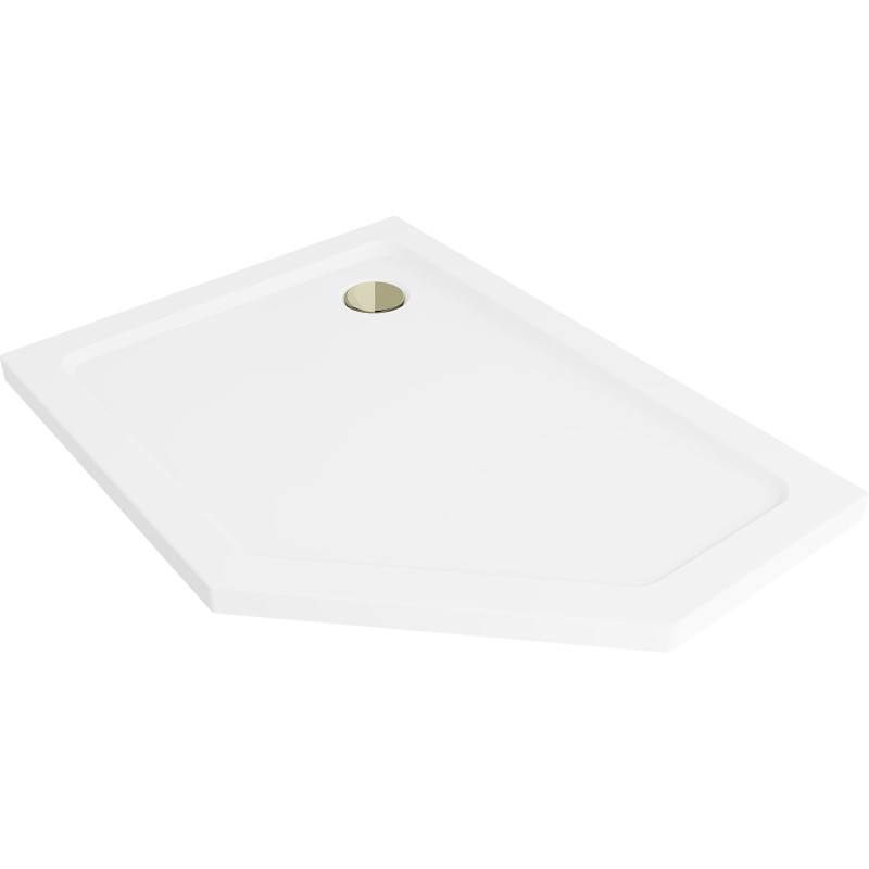 Mexen Flat петоъгълна тава slim лява 100 x 90 см, бяла, сифон златен - 41P109010L-G
