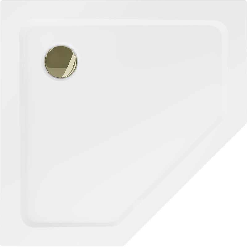 Mexen Flat петоъгълно тънко корито 100 x 100 см, бяло, златен сифон - 41P101010-G
