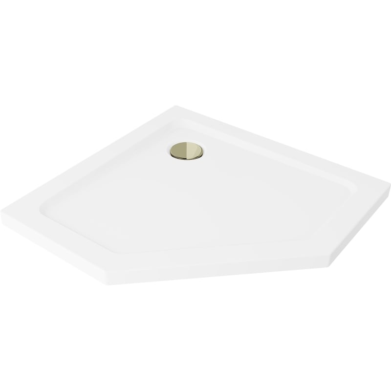 Mexen Flat петоъгълно тънко корито 100 x 100 см, бяло, златен сифон - 41P101010-G