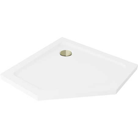 Mexen Flat петоъгълно тънко корито 100 x 100 см, бяло, златен сифон - 41P101010-G