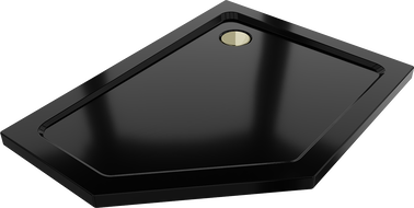 Mexen Flat петостенен душов поддушник Slim десен 100 x 80 см, черен, със златен