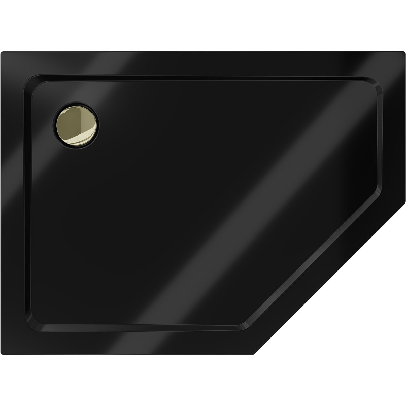 Mexen Flat петоъгълна поддушова тава slim лява 100 x 90 см, черна, сифон златен