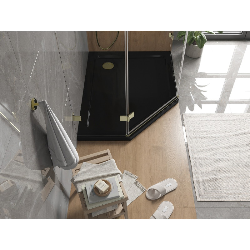 Mexen Flat петостенен душов поддушник slim десен 100 x 90 см, черен, сифон