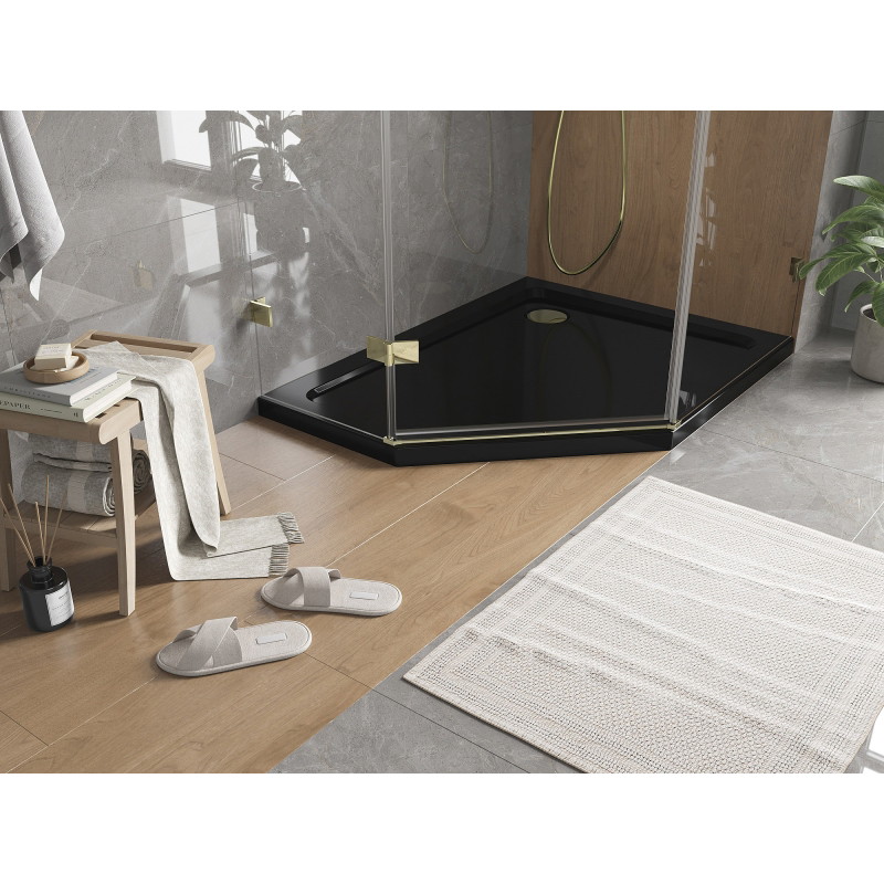Mexen Flat петостенен душов поддушник slim десен 100 x 90 см, черен, сифон