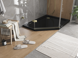 Mexen Flat петостенен душов поддушник slim десен 100 x 90 см, черен, сифон