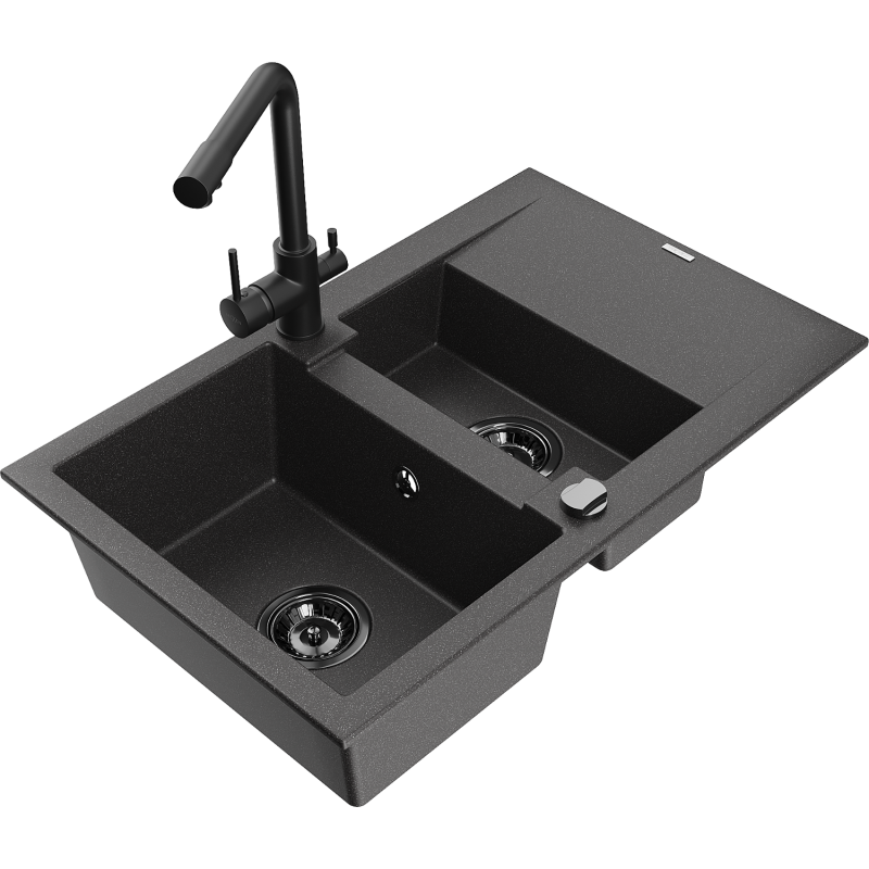 Mexen Gaspar гранитна мивка с 1,5 камери с отцедник и кухненски смесител Duero,