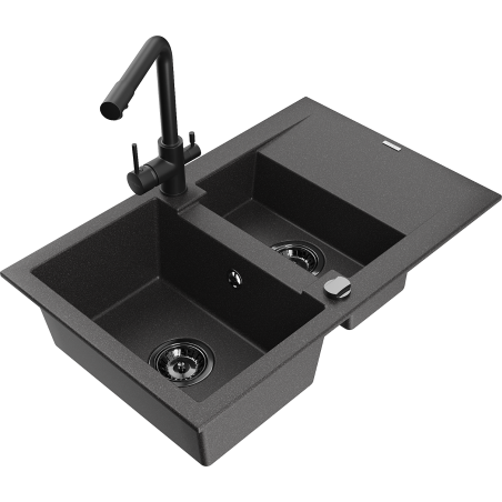 Mexen Gaspar гранитна мивка с 1,5 камери с отцедник и кухненски смесител Duero,