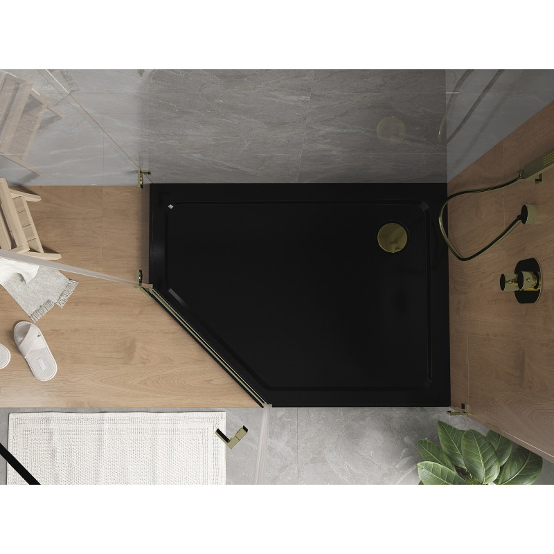 Mexen Flat петостенен душов поддушник slim десен 100 x 90 см, черен, сифон