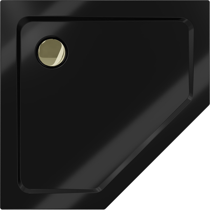 Mexen Flat петоъгълен ултра тънък душ корито 100 x 100 см, черен, златен сифон