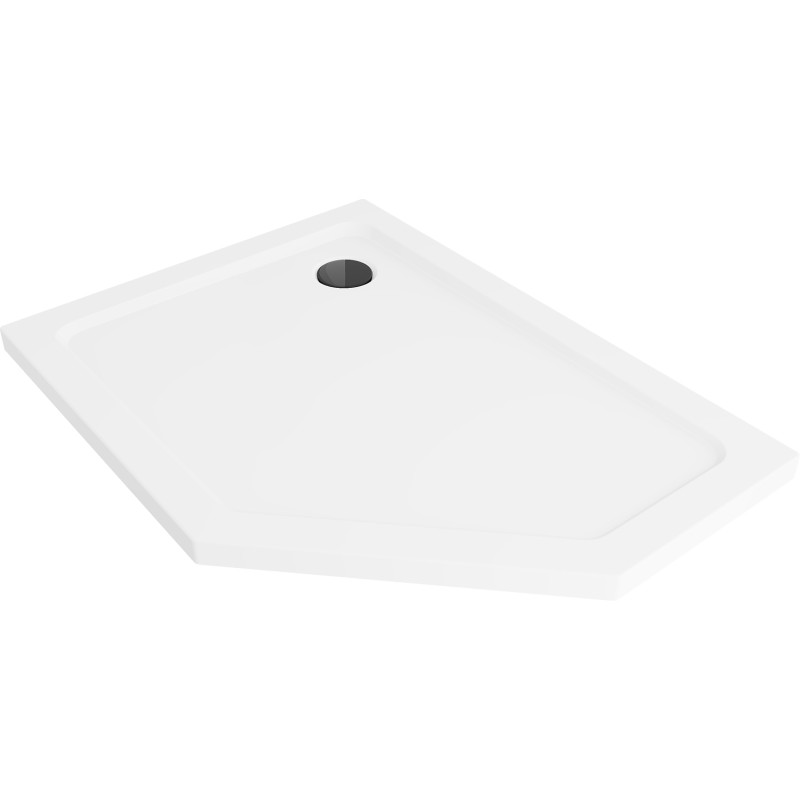 Mexen Flat петостенен, тънък ляв душ под 100 x 90 см, бял, черен сифон - 41P109010L-B
